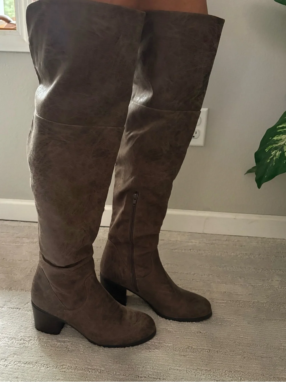 JustFab Norra Taupe Faux Suede OTK Boots 9 Boho Whimsigoth Indie